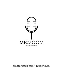 Microphone and magnifying tool concept logo inspiration