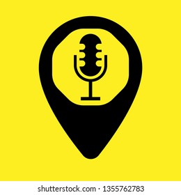 Microphone and map pin. logo concept. Designed for your web site design, logo, app, UI. podcast icon and map pin.