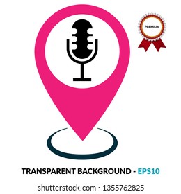 Microphone and map pin. logo concept. Designed for your web site design, logo, app, UI. podcast icon and map pin.