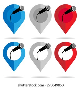 microphone map pointer icon check in location symbol on white background : transport logistics concept vector