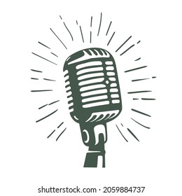 Microphone. Mass media. Podcast. Hand-drawn vector illustration.