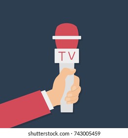 Microphone. Mass media, tv, interview, breaking news, press conference concept.