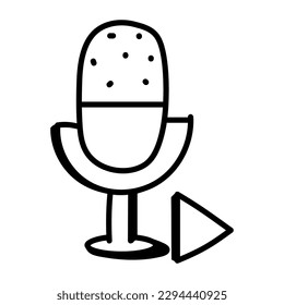 Micrófono con botón de medios, un concepto de reproducir audio en diseño de doodle 