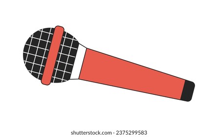 Microphone mic 2D linear cartoon object. Audio equipment isolated line vector element white background. Standup device wireless. Voice recording. Performing, podcasting color flat spot illustration