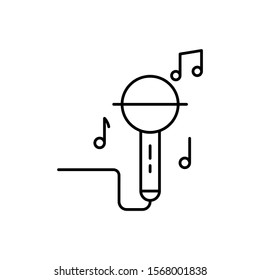 Microphone or mic icon. Outline thin line flat illustration. Isolated on white background. 