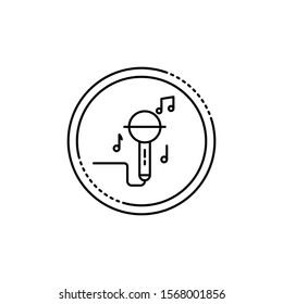 Microphone or mic icon. Outline thin line flat illustration. Isolated on white background. 