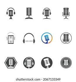 Microphone Mic Icon for Podcast Radio Broadcast for Entertainment Comedian or Sing Logo design inspiration