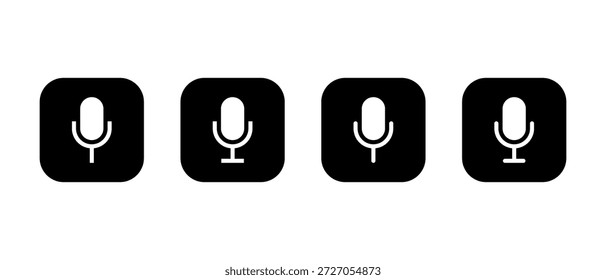Micrófono, icono de micrófono en cuadrado negro. Grabación de audio y símbolo de entrada de voz