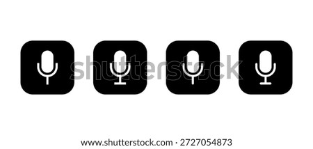 Microphone, mic icon set in black square. Audio recording and voice input symbol