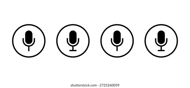 Micrófono, icono de micrófono establecido en contorno circular. Grabación de audio y símbolo de entrada de voz