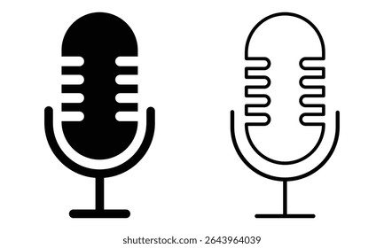Ícone de microfone definido. Conjunto de ícones vetoriais do conceito do podcast. Clássico ícone de microfone vetor preto e branco. voz, ícone de símbolo de gravação. Ilustração vetorial. 