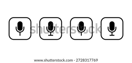 Microphone, mic icon set in square outline. Audio recording and voice input symbol
