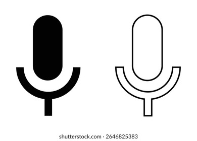 Ícone de microfone. Botão de gravação de som. Símbolo de voz. Podcast coleção de ícones em preto e branco. Equipamentos de áudio cantam isolados. Ilustração vetorial.