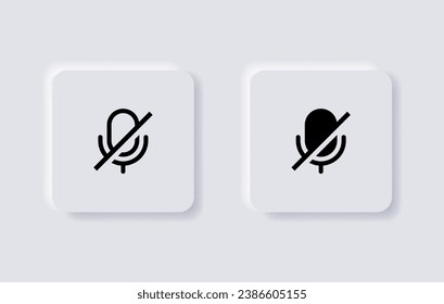 microphone mic icon, voice icon symbol - no microphone icon mic off symbol . voice mute icon. neumorphism buttons. neumorphic style