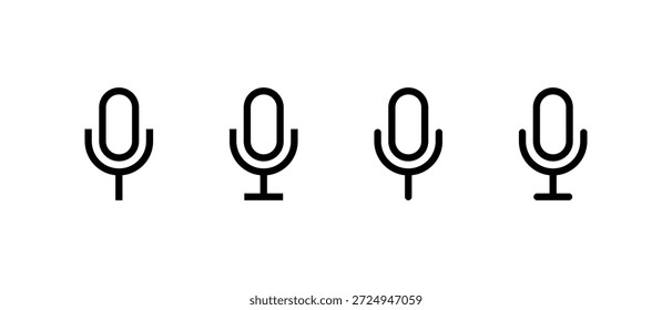 Microfone, conjunto de ícones de estrutura de tópicos de microfone. Gravação de áudio e símbolo de entrada de voz