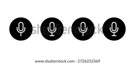 Microphone, mic outline icon set in black circle. Audio recording and voice input symbol