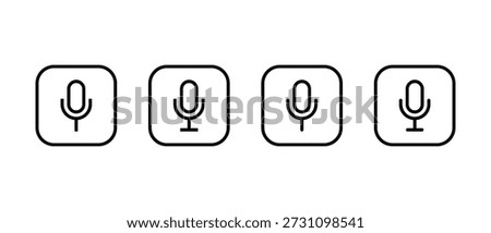 Microphone, mic outline icon set in square line. Audio recording and voice input symbol