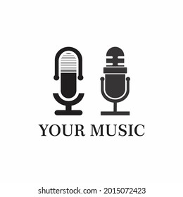 Microphone and mic podcast design logo vector.Simple Podcast Radio Recording Logo design.Stock illustration.