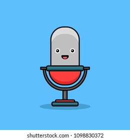 Microphone Mic With Smiling Face Cartoon Emoji Vector Illustration