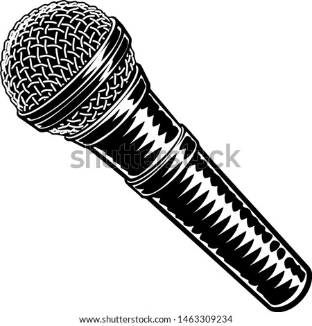 Microphone or mic in a vintage intaglio woodcut engraved or retro propaganda style