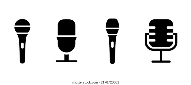 Microphone. Microphones black icons set. Vector clipart isolated on white background.