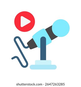 Microphone mini illustration flat color icon, use for journalist, broadcasting, news and media UI, UX kit, app and web development, digital or print.