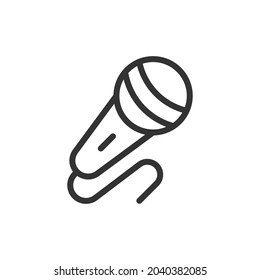 Microphone minimal line icon. Web stroke symbol design. Microphone sign isolated on a white background. Premium line icon.