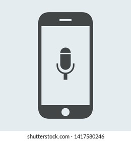 Microphone in mobile icon. Gray. Vector illustration