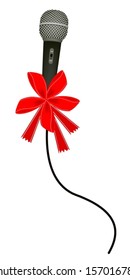 Microphone in Modern Style with Red Ribbon and Bow, A Perfect Gift or Present for Someone Special. 