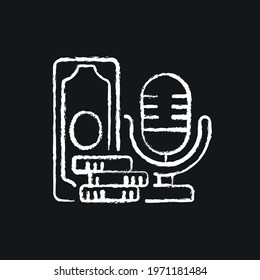 Microphone and money chalk icon. Business Podcast. Thin line flat vector illustration.