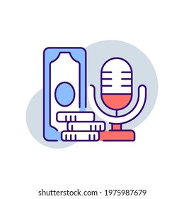 Microphone and money RBG color icon. Business Podcast. Thin line vector illustration.