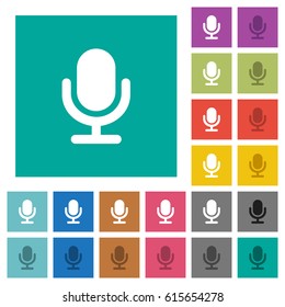 Microphone multi colored flat icons on plain square backgrounds. Included white and darker icon variations for hover or active effects.