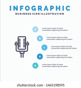 Microphone, Multimedia, Record, Song Blue Infographics Template 5 Steps. Vector Line Icon template. Vector Icon Template background