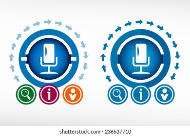Microphone multimedia signs  and creative design elements. Flat design concept