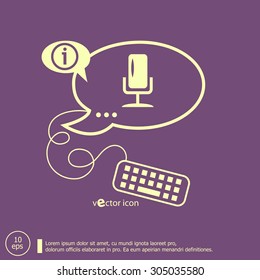 Microphone multimedia signs and keyboard design elements. Line icons for application development, web page coding and programming, creative process.