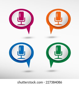 Microphone multimedia symbol on colorful chat speech bubbles 