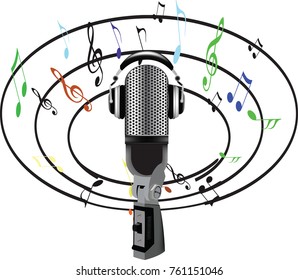 microphone and music notes all around