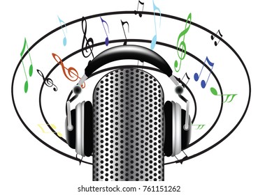 microphone and music notes all around