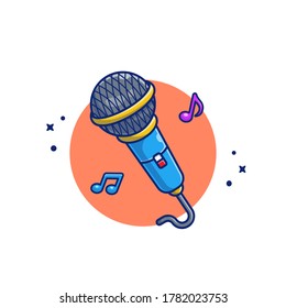 Microphone With Music Notes Cartoon Vector Icon Illustration. Music Instrument Icon Concept Isolated Premium Vector. Flat Cartoon Style