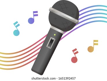 Microphone with music notes isolated vector illustration.