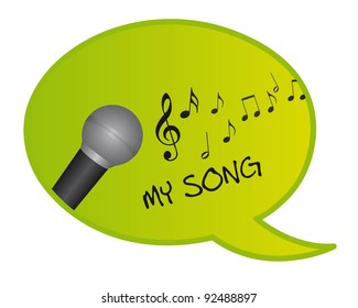 microphone with music notes over bubble vector