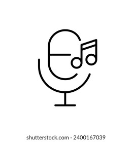 Microphone and music notes. Pixel perfect, editable stroke