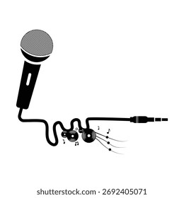 Micrófono con notas musicales Vector de silueta 