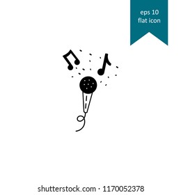 Microphone, music notes symbol vector icon