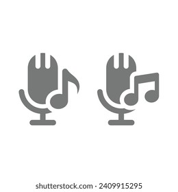 Mikrofon und Musik Noten Vektorsymbole. Einfach schwarzes Symbol setzen.
