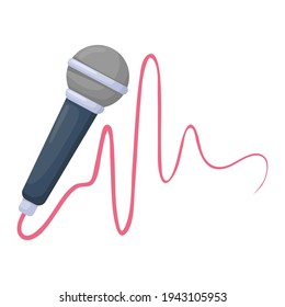 Microphone music record symbol. Vector microphone with audio waves. 