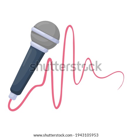 Microphone music record symbol. Vector microphone with audio waves. 