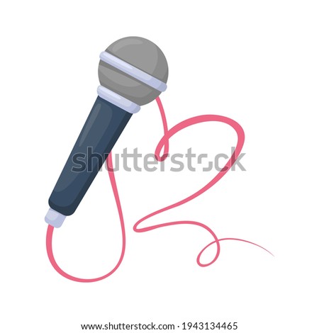 Microphone music record symbol. Vector microphone with heart.