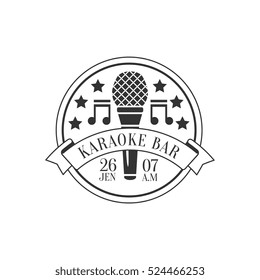 Microphone And Music Symols In Round Frame Karaoke Premium Quality Bar Club Monochrome Promotion Retro Sign Vector Design Template