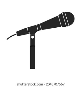 Icono de vector negro de la música del micrófono. Radio de micrófono de ilustración vectorial sobre fondo blanco. Icono de ilustración negra aislada de música de micrófono.